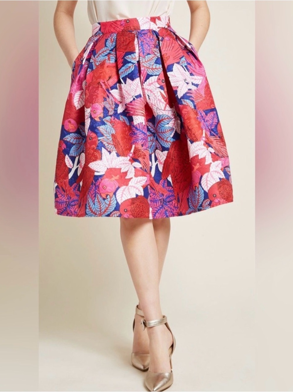 ModCloth Tropical Pleated a line skirt
